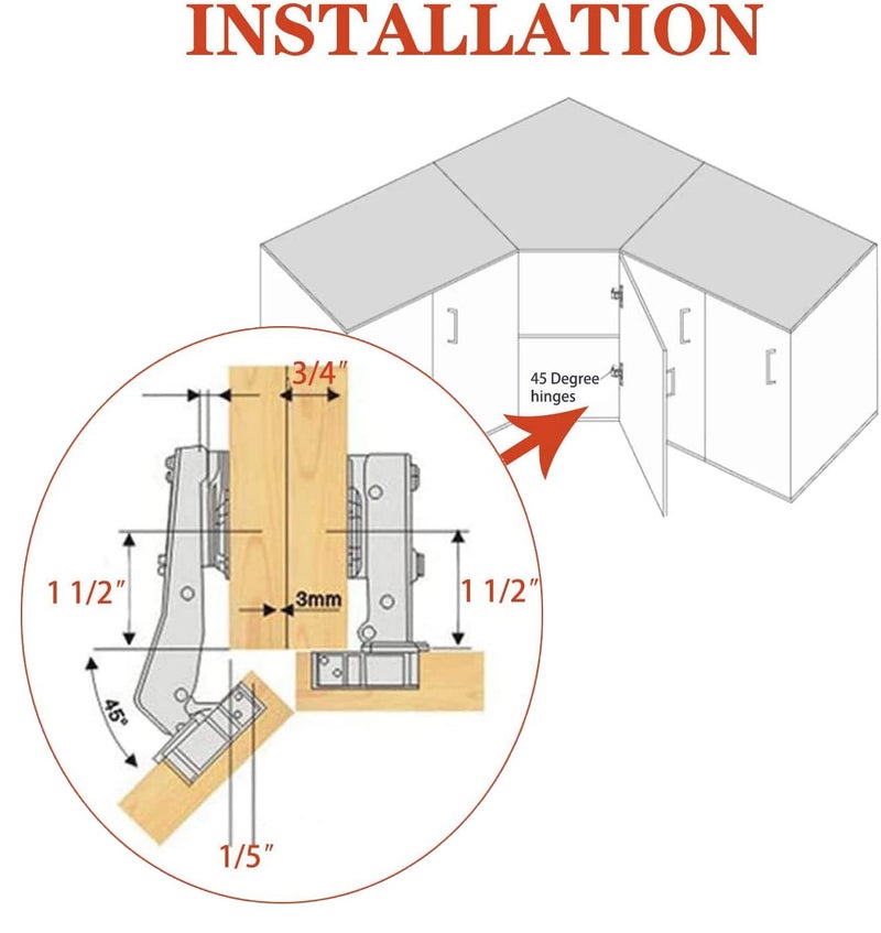 TamBee 45Â°Cabinet Hinges Soft Close Kitchen Door Cabinet Hinge - Concealed, Soft Close, 3D Adjust for 135 Degree Corner Cabinet, Cupboard Hinge Replacement with Mounting Screws, 2 Pack - Image 4